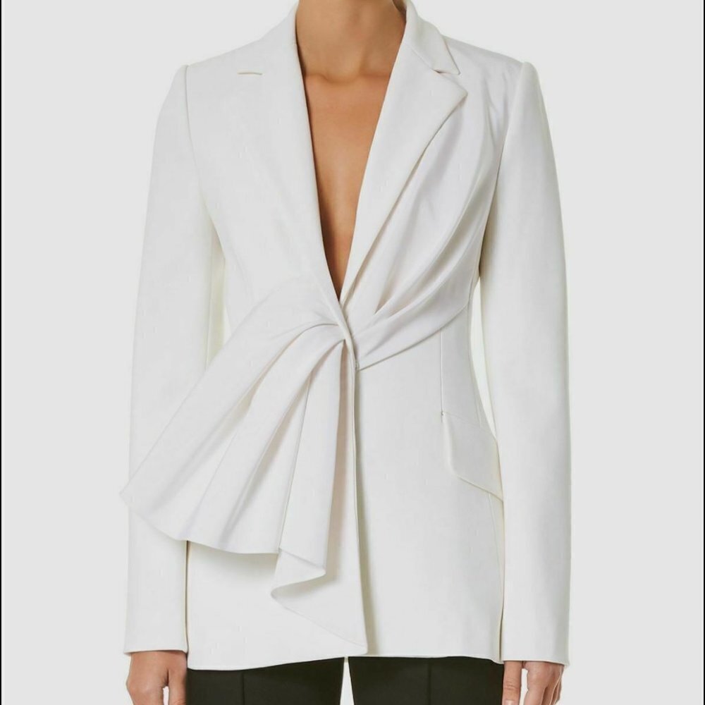 Carolina Herrara White Drape Side Two Button Blazer Jacket